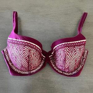 Victoria's Secret Body by Victoria Burgundy Maroon Lace Cup Lined Demi Bra 32D